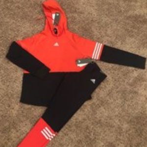 Adidas leggings and hoodie in coral + carbon
